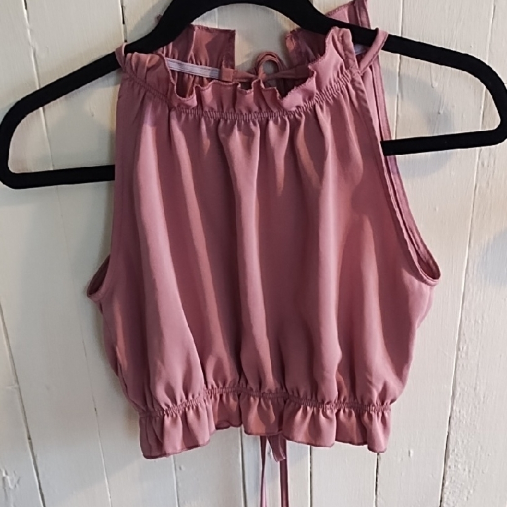 Shein EUC Women's Pink Sleeveless Top XS Tie Back, Cropped, Halter Style.